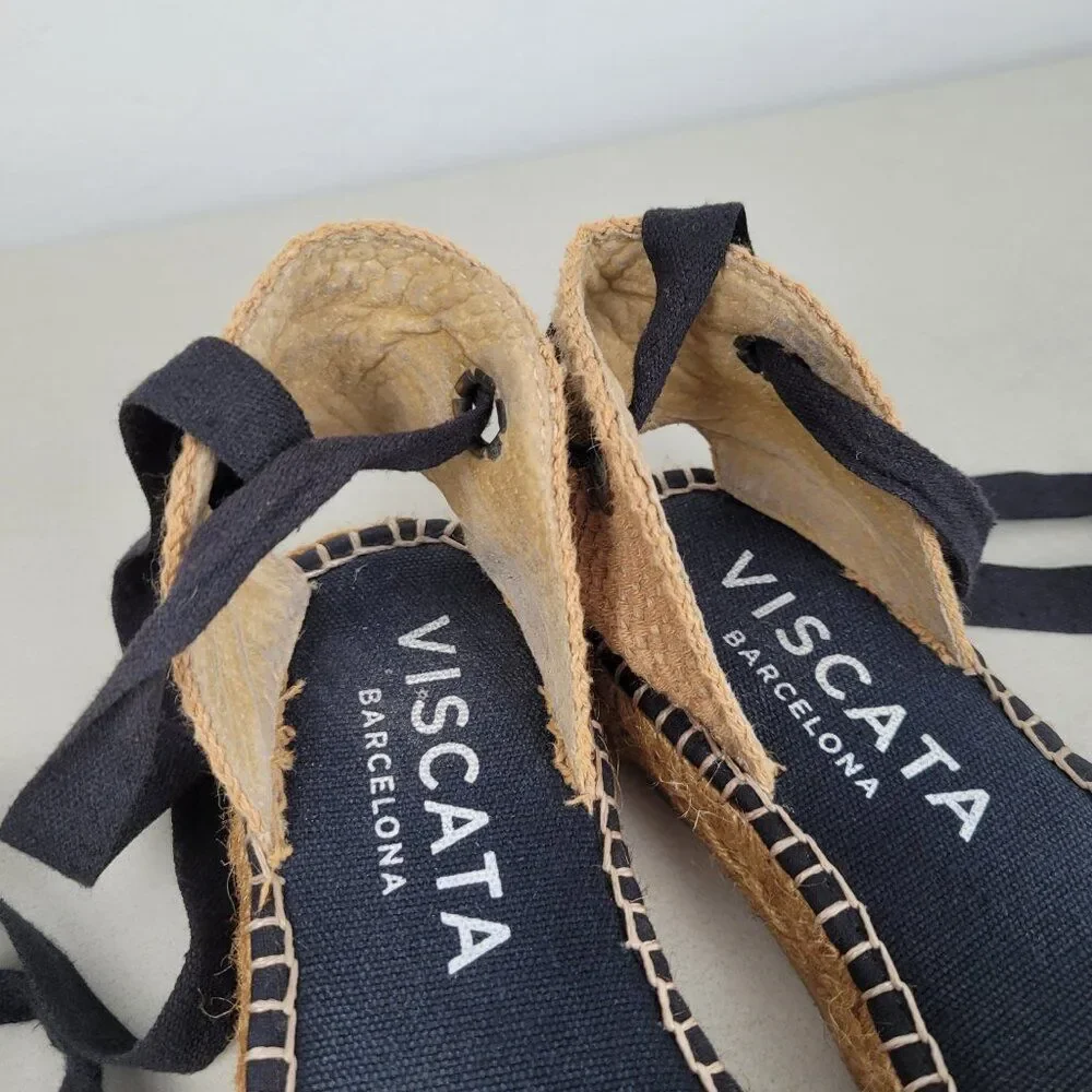 VISCATA Size 6.5 Candell Espadrille Sandals Flats Jute Black